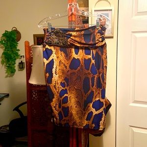 Knee length Snake Pattern Brown and Blue With Jewel On the side